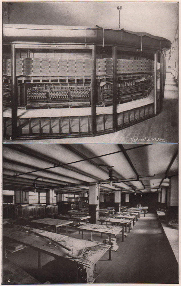 Telephone Switchboard, Western Electric Co. Factory 1903 old antique print